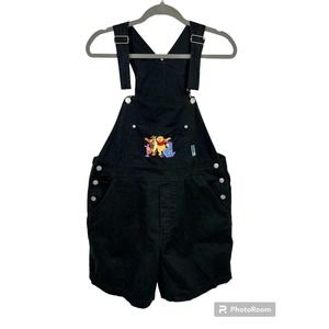 Disney Vintage Winnie The Pooh Women's Black Denim Shortalls Size 14/16W